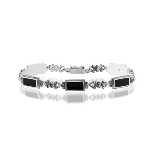 Art Deco Style Rectangle Black Onyx & Marcasite Bracelet
