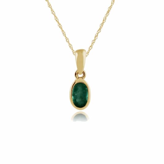 Classic Oval Emerald Pendant in 9ct Yellow Gold
