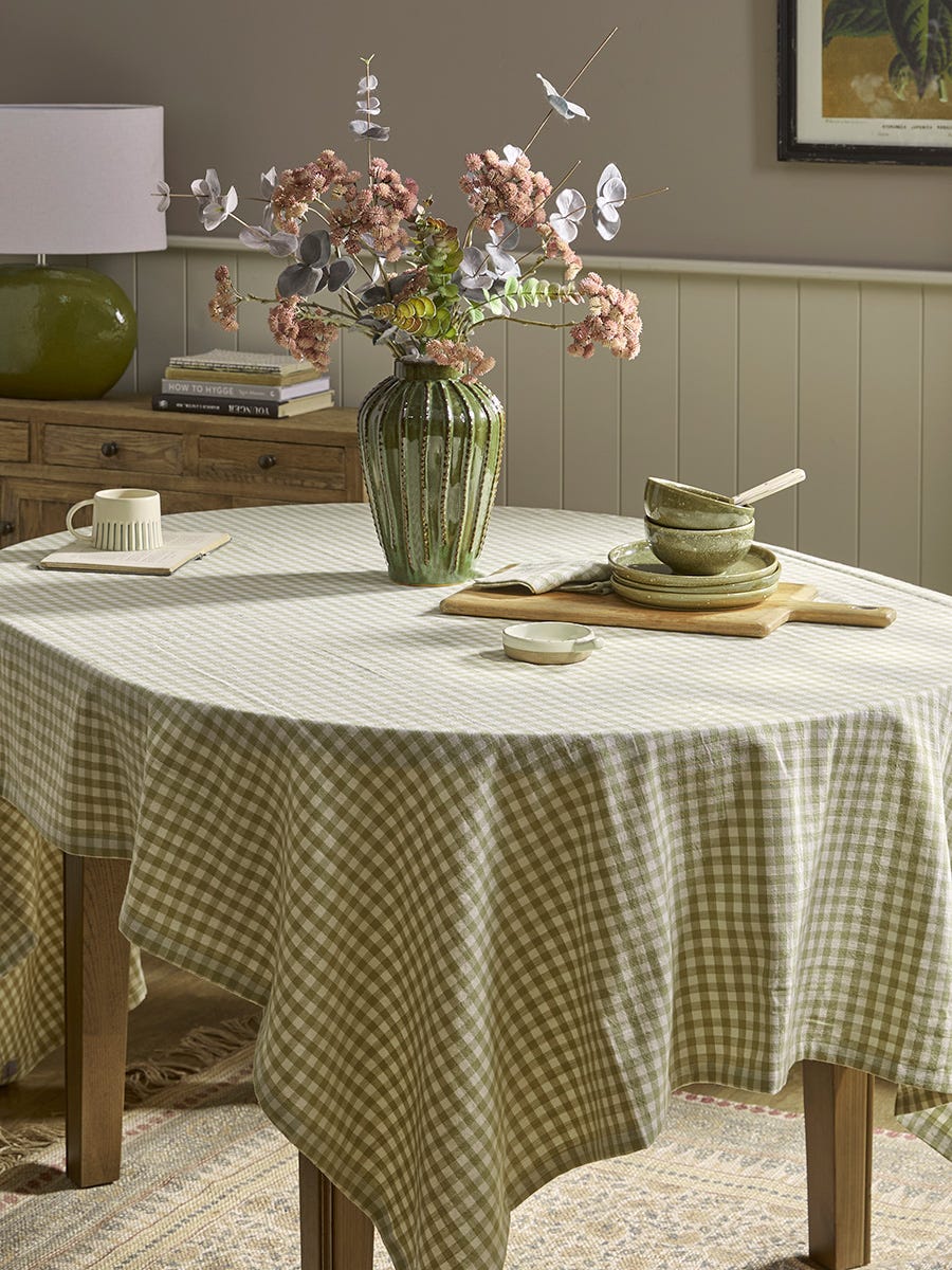 Cotton Olive Gingham Table Cloth - Small