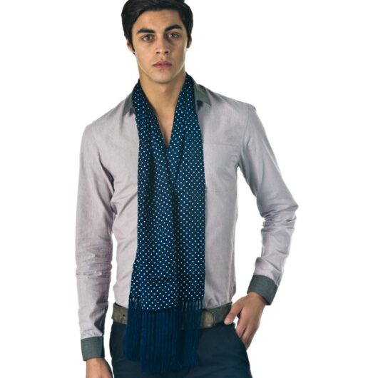 Navy Blue & White Polka Dot Silk Dress Scarf